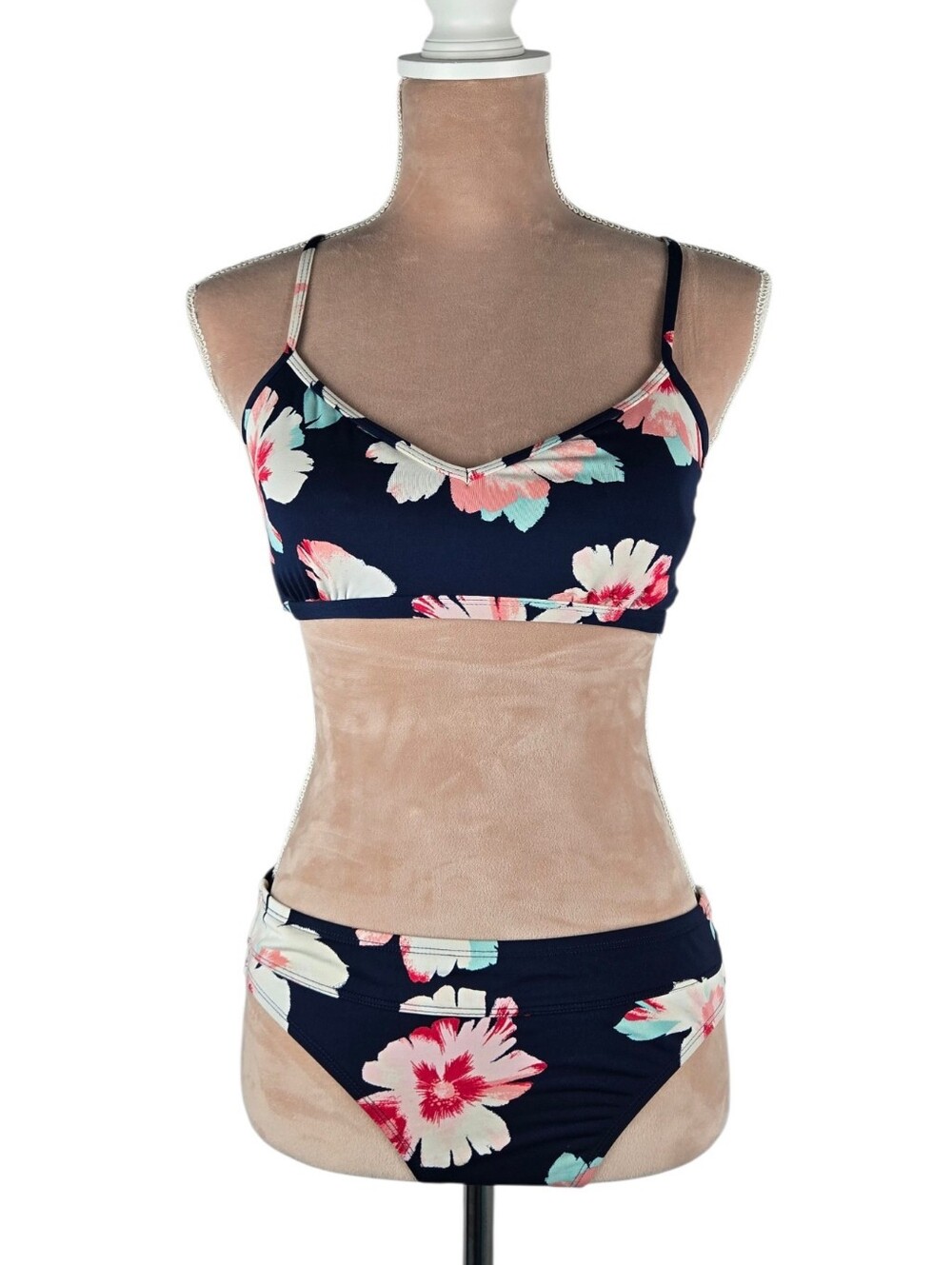 Carve Designs Hibiscus Floral Bikini Set Navy Top S Bottom M